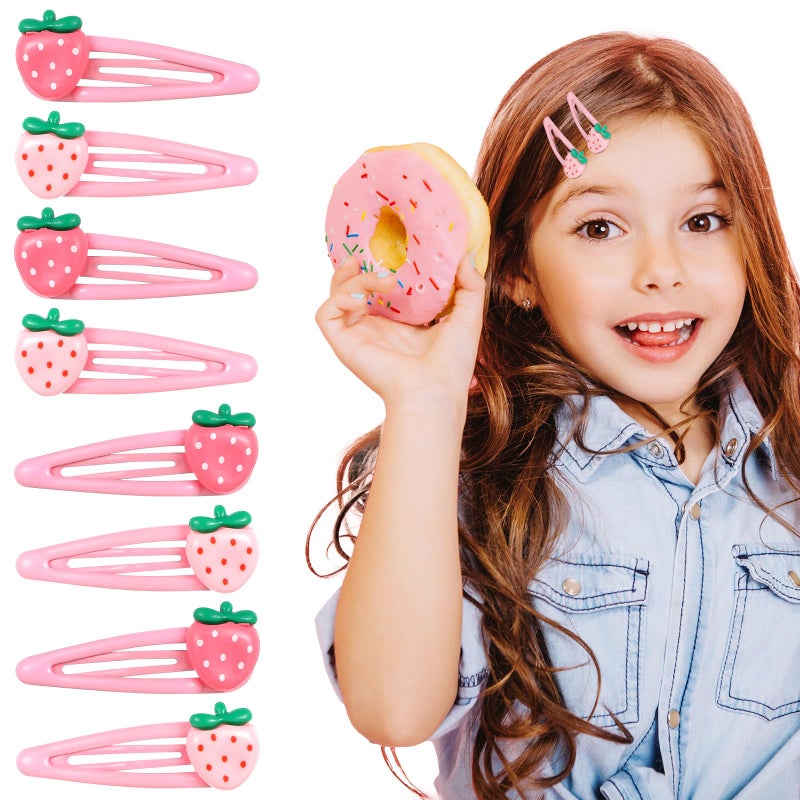 Ymapinc 8Pcs Strawberry Hair Clips for Women, Pink Kawaii Resin Snap Barrettes, Non-Slip Cute Hair Accessories Gift for Girls Teens - Image 3